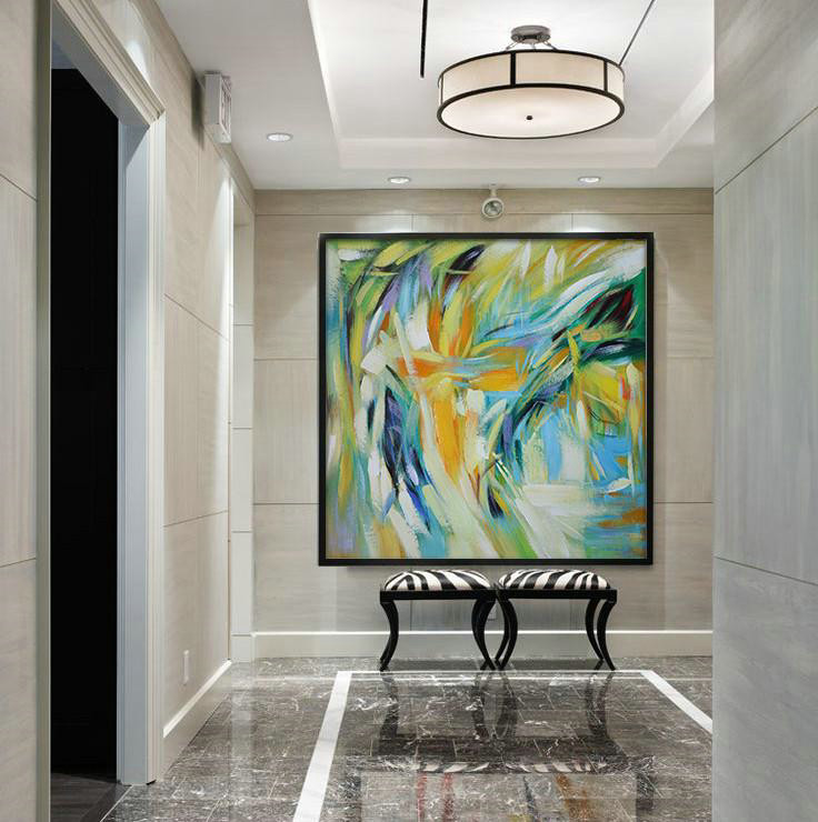Abstract Painting Extra Large Canvas Art,Oversized Contemporary Art,Large Wall Canvas,Yelloe,Green,Blue,White.etc
